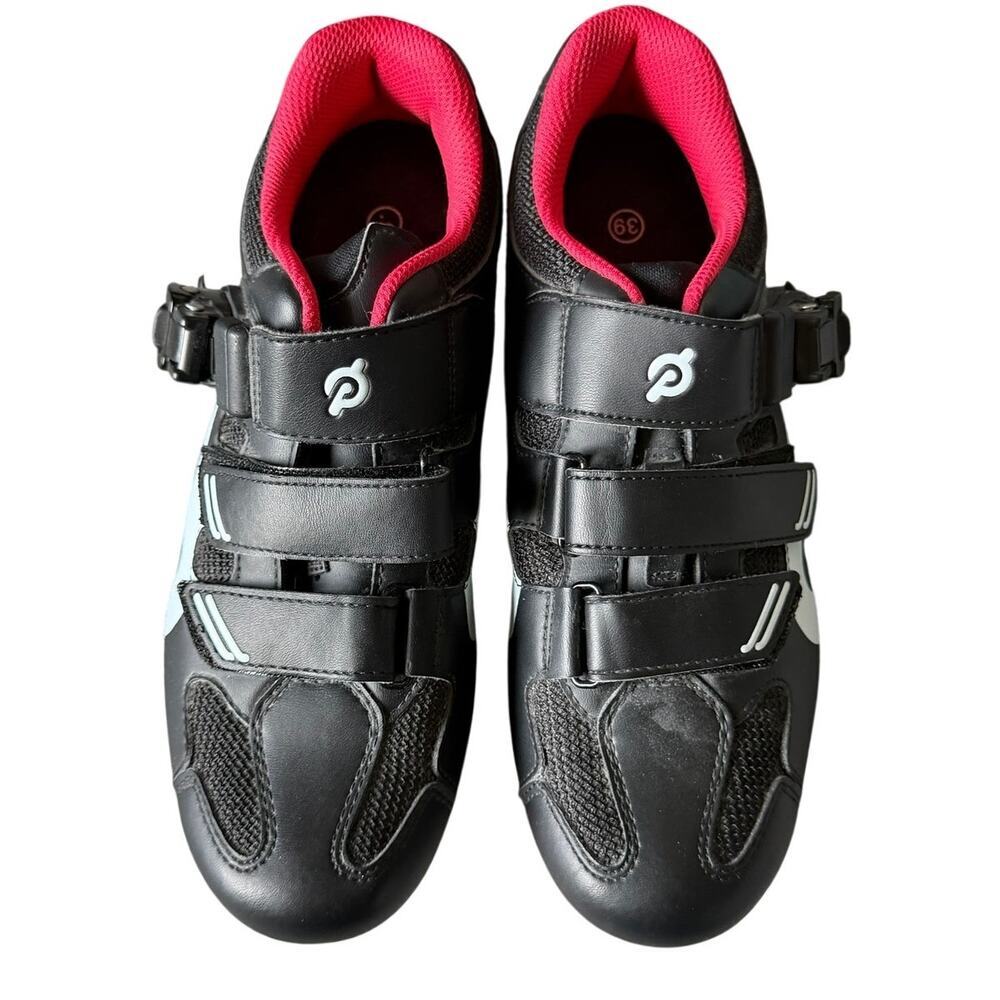 Peloton Bike Cycling Shoes Womens EU 39 Black Red 3 Strap Indoor Spin